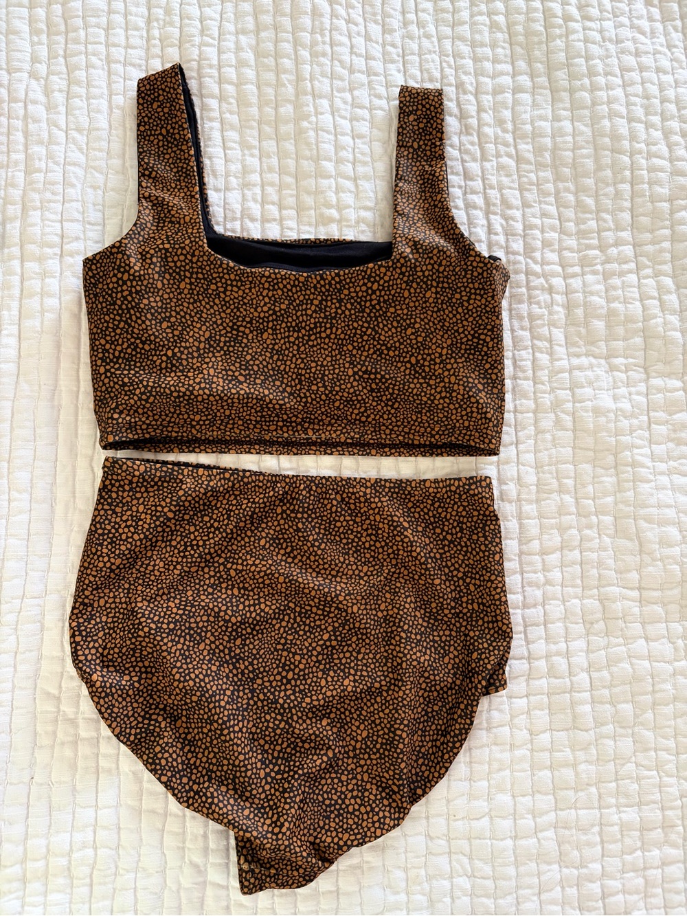 Albion Fit High-Waisted Bikini Set | Brown & Black Speckled Print | Size Small - Picture 4 of 5